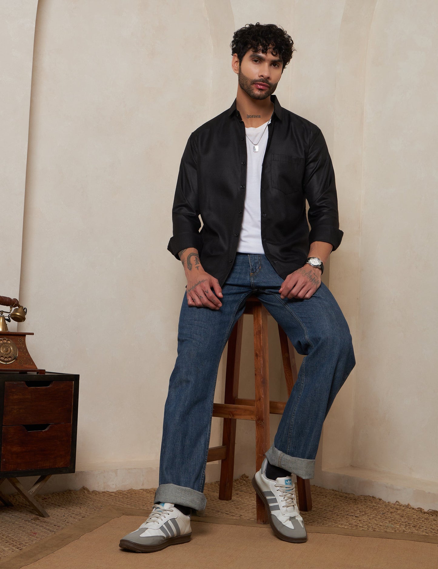 Premium Charcoal Black Full-Sleeve Shirt for Men