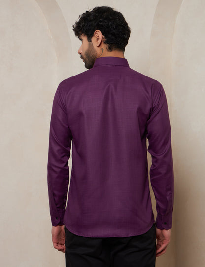 Men’s Deep Plum Purple Textured Cotton Formal Shirt