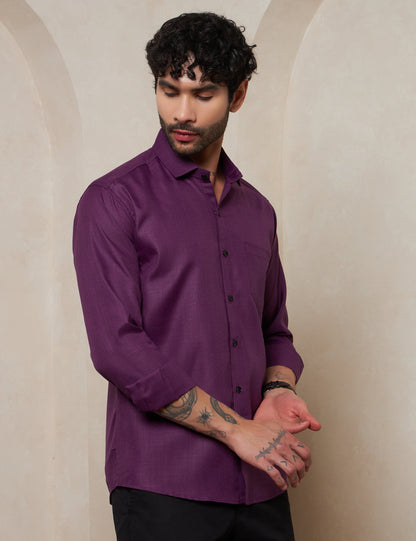 Men’s Deep Plum Purple Textured Cotton Formal Shirt