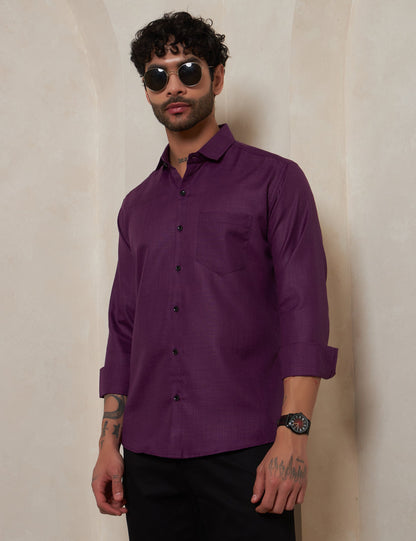 Men’s Deep Plum Purple Textured Cotton Formal Shirt