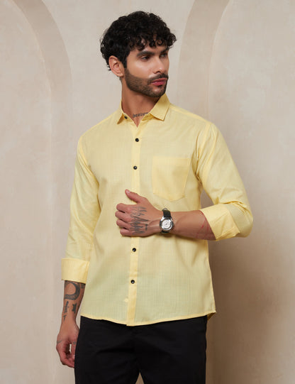 Pastel Yellow Solid Button-Down Shirt with Contrast Buttons