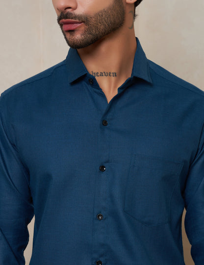 Men’s Slim Fit Teal Blue Textured Cotton Formal Shirt