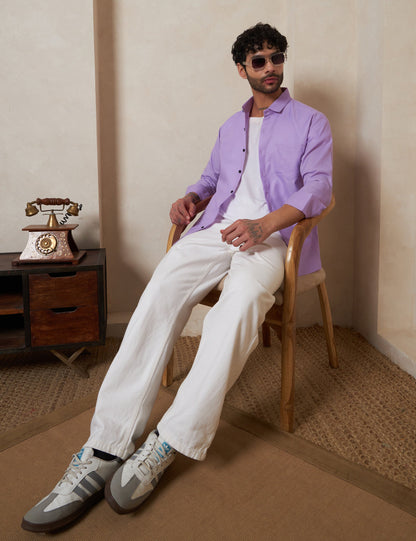 Men's Lavender Mist Textured Breathable Cotton Casual Shirt
