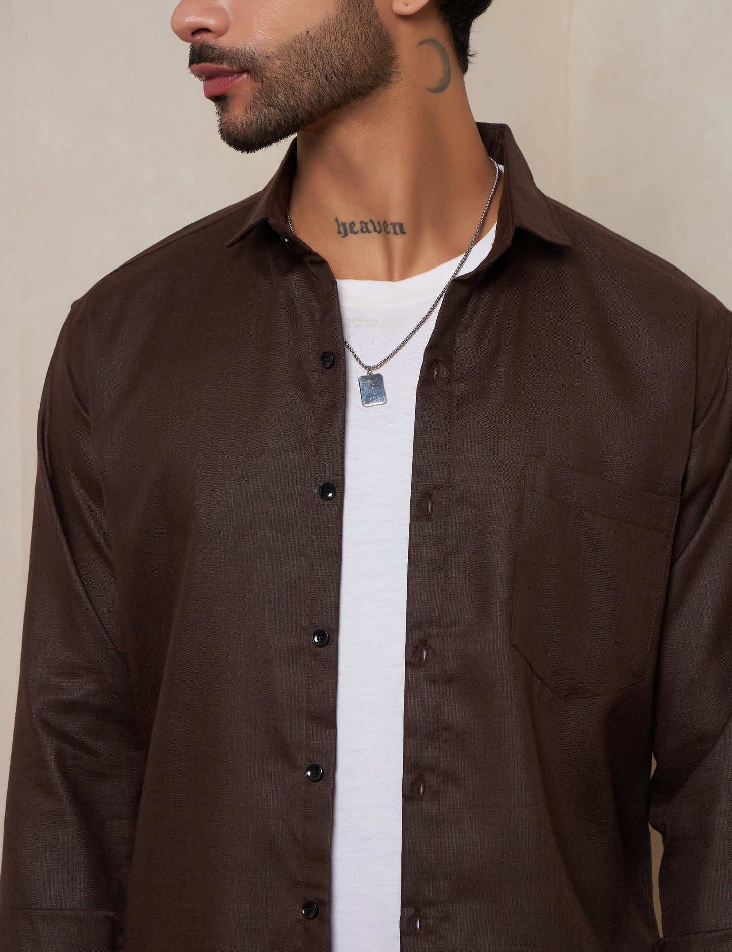 Espresso Textured Cotton Shirt with Mitered Cuffs