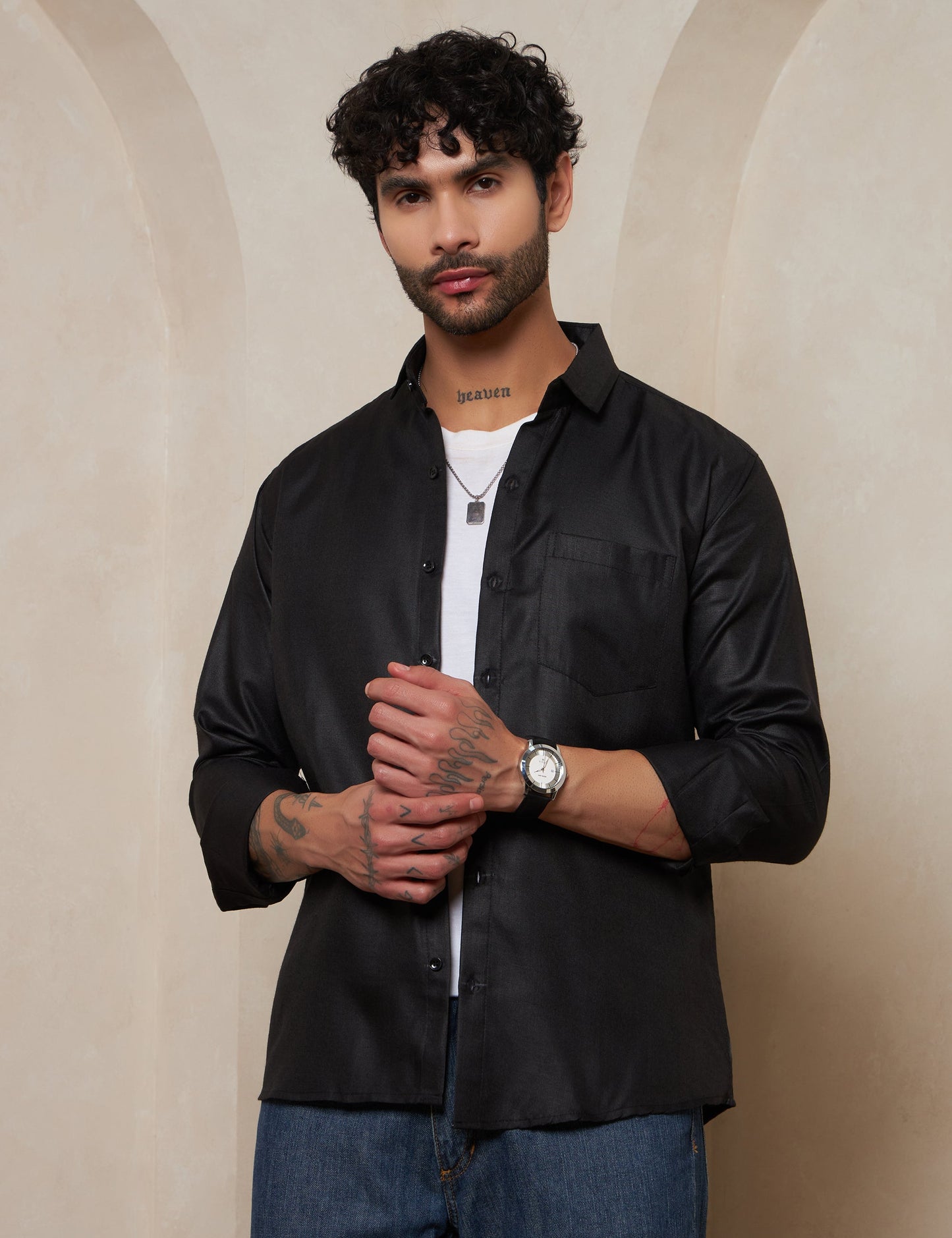 Premium Charcoal Black Full-Sleeve Shirt for Men