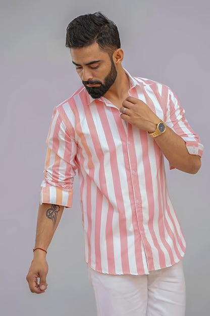 Slim Fit Striped Spread Collar Casual Shirt