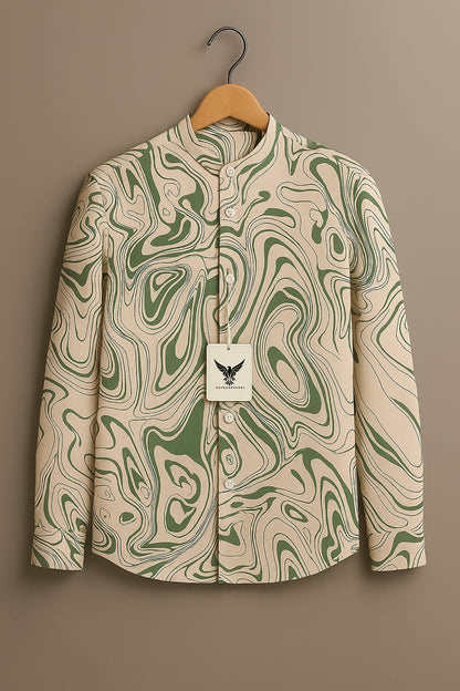 Retro Wavy Line Print Long Sleeve Shirt