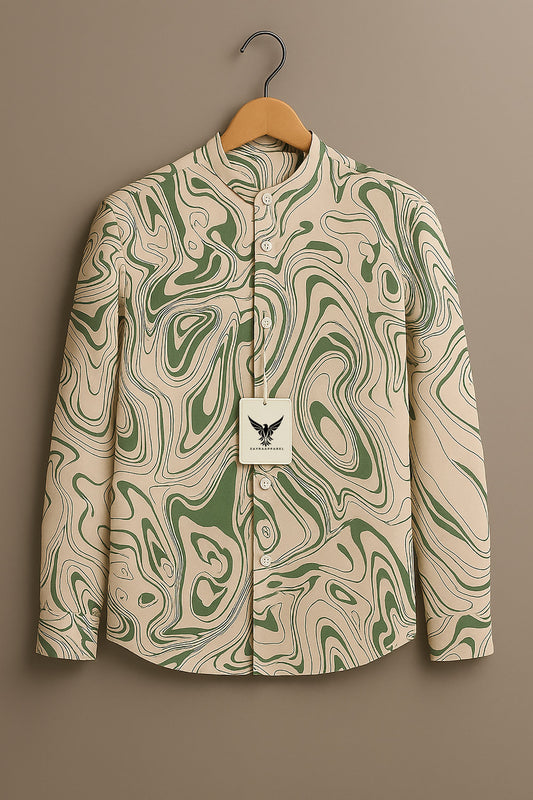 Retro Wavy Line Print Long Sleeve Shirt