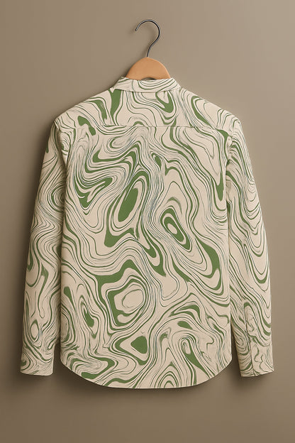 Retro Wavy Line Print Long Sleeve Shirt