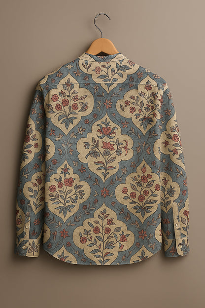 Vintage Persian Damask Band Collar Shirt