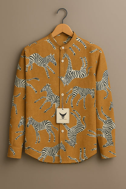 Dancing Zebra Print Stand Collar Shirt