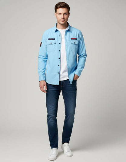The Weekend Warrior Light Blue Casual Shirt | Full Sleeve Utility Look
