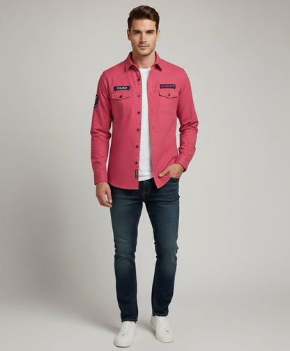 The Bold Statement Pink Casual Shirt | Patched Utility Style