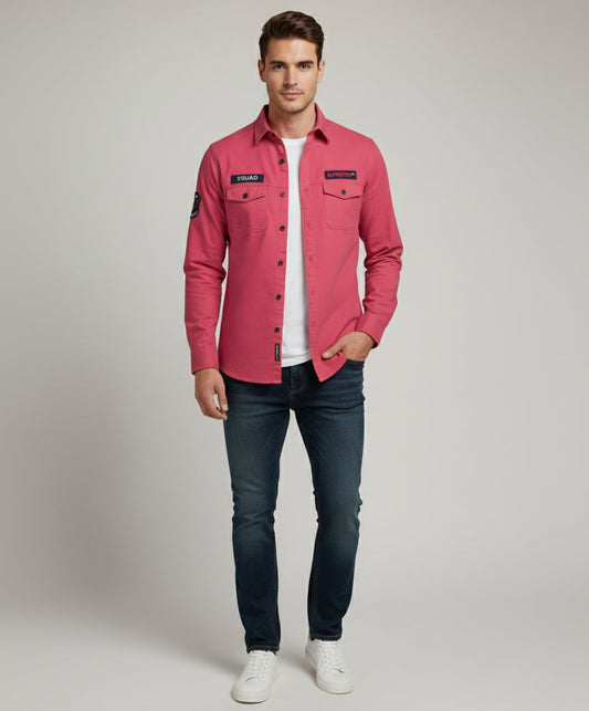 The Bold Statement Pink Casual Shirt | Patched Utility Style
