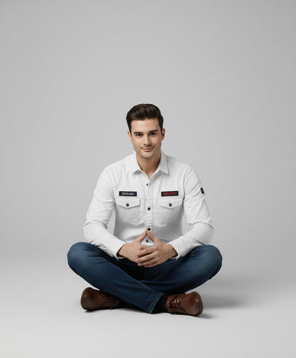 Men's White Full Sleeve Shirt with Patches