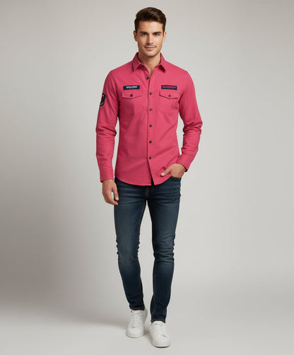 The Bold Statement Pink Casual Shirt | Patched Utility Style