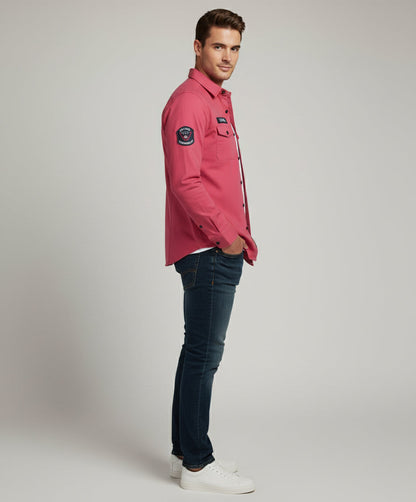 The Bold Statement Pink Casual Shirt | Patched Utility Style
