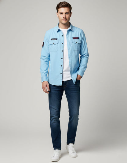 The Weekend Warrior Light Blue Casual Shirt | Full Sleeve Utility Look