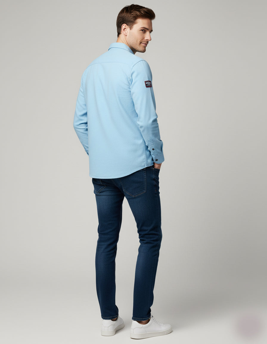 The Weekend Warrior Light Blue Casual Shirt | Full Sleeve Utility Look