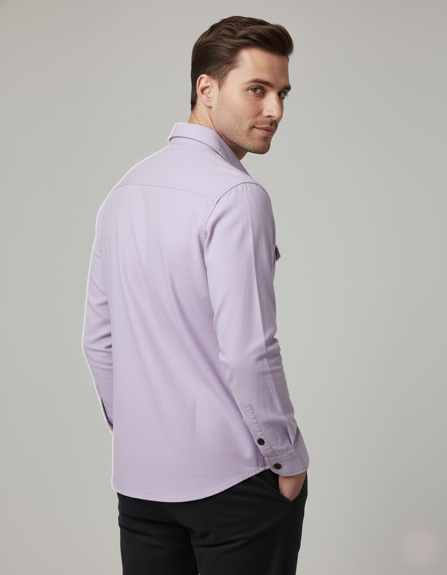 Men's Solid Pastel Purple Shirt with Logo Appliqués | Double Pocket