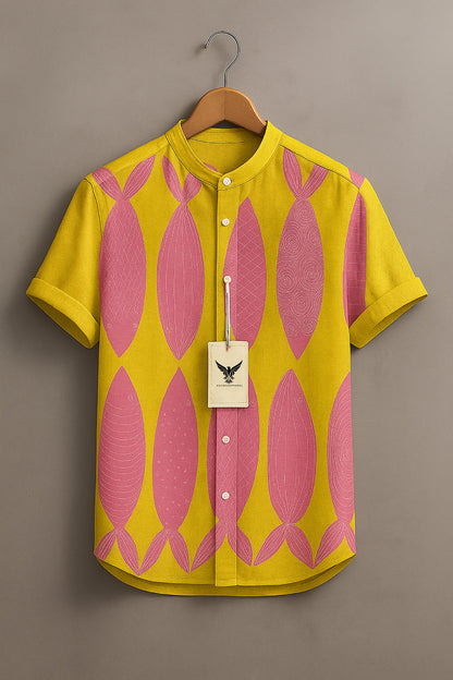 Vintage Pink Fishes Print Casual 100% Cotton Shirt