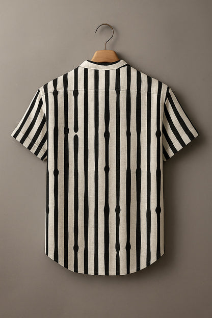 Men Classic Multi Stripes Crochet Semi Sheer Shirt