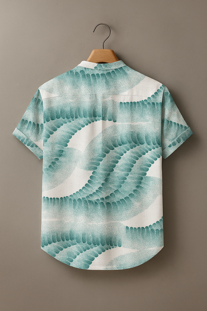 Men’s Mint Green Abstract Wave Print Casual Shirt