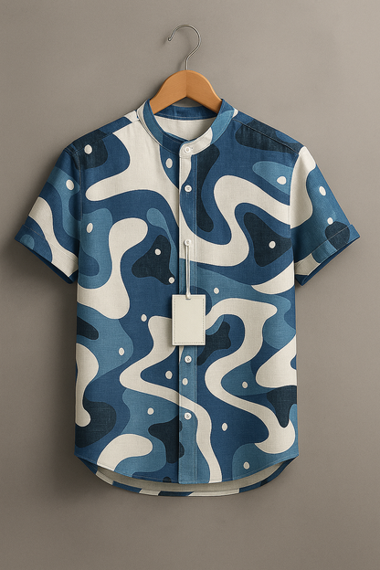 Modern Blue Graphic Pattern Short Sleeve Shirt