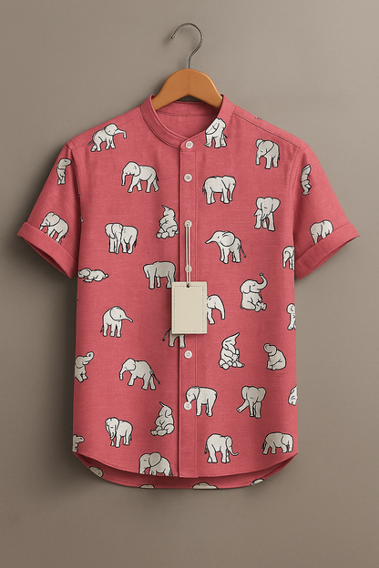 Boys Stylish Elephant Print Summer Shirt