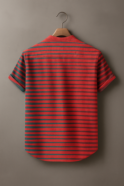 Men’s Modern Red & Green Stripe Summer Shirt