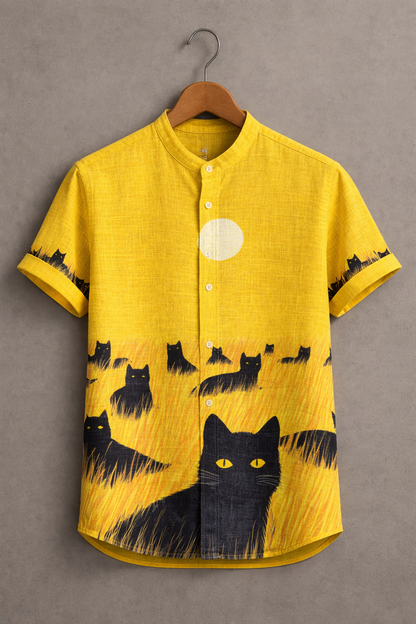 Moonlit Black Cat Illustration Shirt