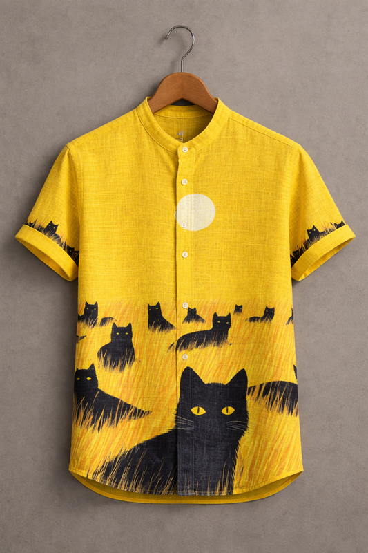 Moonlit Black Cat Illustration Shirt