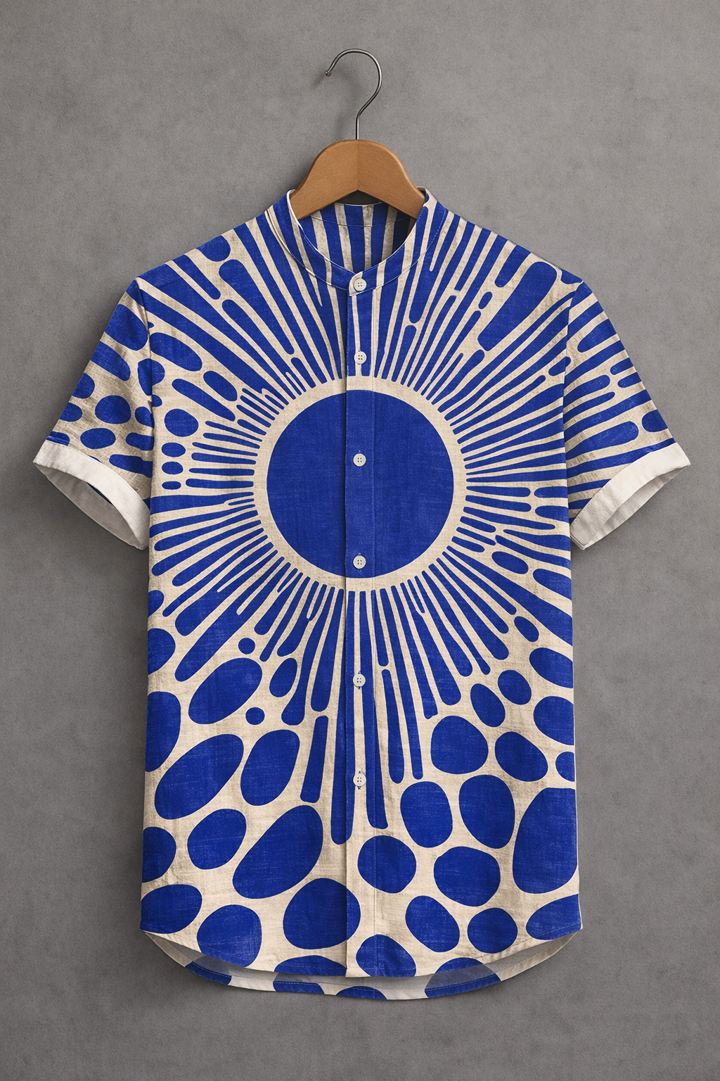 Trendy Blue Radial Pattern Short Sleeve Shirt