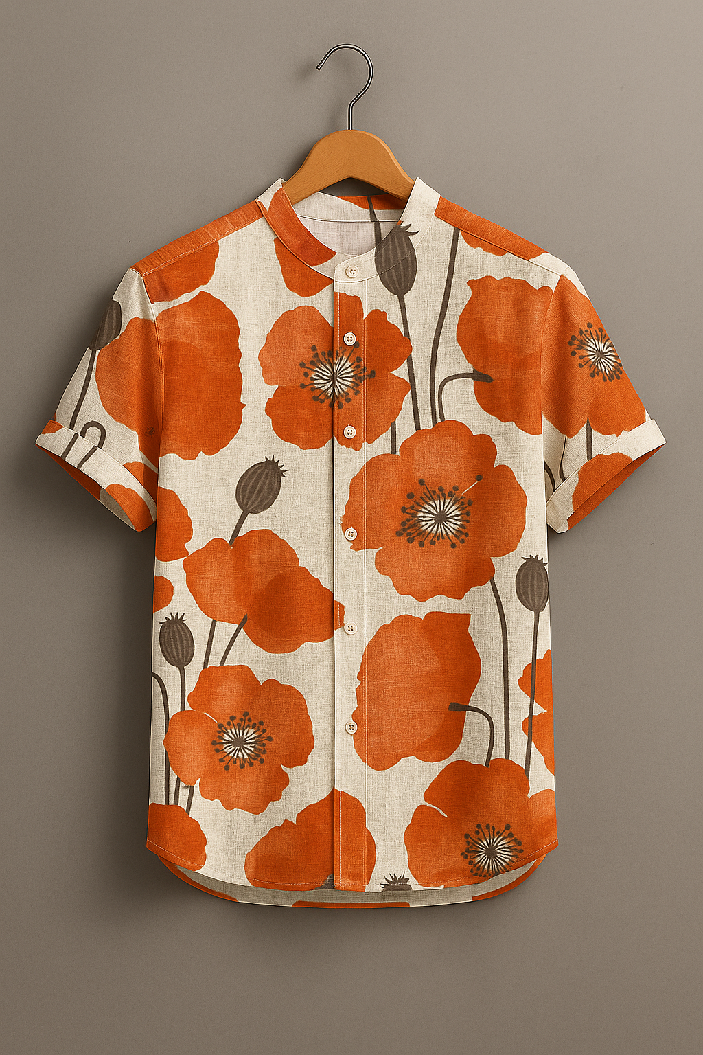 Nature Inspired Orange Flower Print Casual Shirt